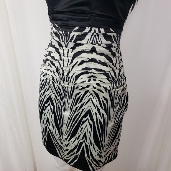 The Limited satin zebra print dress cap sleeves ruched waist black white size 0 - Picture 3 of 8
